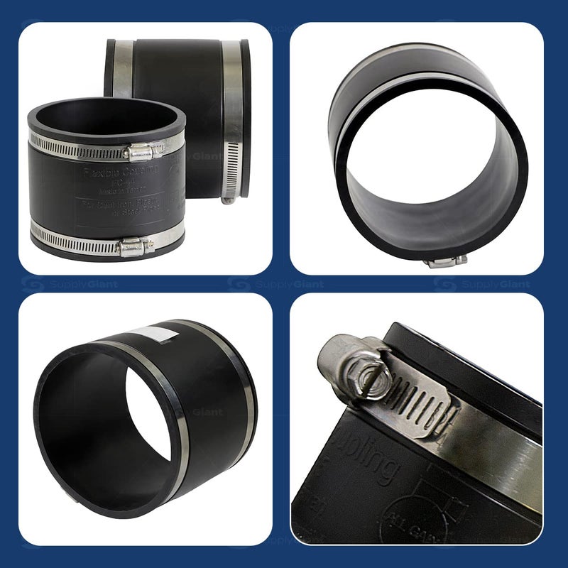 SUPPLYGIANT Supply Giant 6I42 Flexible PVC Coupling with Stainless Steel Clamps, 5.5" Inner Diameter for 5" Nominal Pipe, Black - Image 4